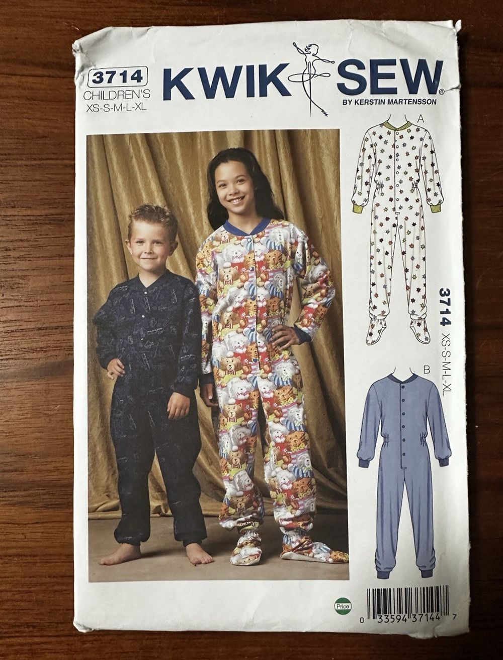 NEW Kwik Sew Pattern 3714 Children's Pajamas with or without Footies Size XS XL